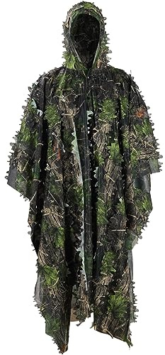 PELLOR Ghillie Suit Poncho, 3D Leaf Design, Quick-Dry Breathable Mesh | Camo Netting for Hunting & Airsoft, Lightweight Polyester, Anti-Snag Bionic Foliage, Unisex Adult & Kids Fit