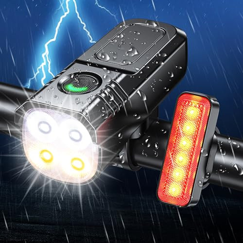 Babacom Luces Bicicleta Delantera y Trasera 1300 Lúmenes, [8+6 Modos] & [Foco+Foco de Inundación Leds], Impermeable USB Recargable Luz con Carcasa Metálica