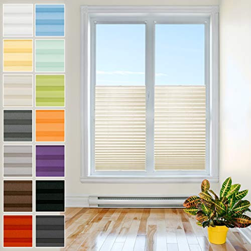 Plisart Premium Plissee Klemmfix Ohne Bohren, Creme 80x120cm, Sonnenschutz, Lichtdurchlässig, Easyfix Rollo Plissees für Fenster, Faltrollo, Jalousie zum Klemmen, Plisseerollo