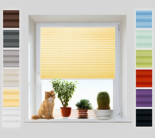 Plissee Ohne Bohren Klemmfix, Gelb 90x110 cm, Jalousie mit easyfix Metall Klemmträger | Pearl Stoffkollektion | Leicht zu montieren | Faltrollo Sichtschutz, Sonnenschutz, Fenster
