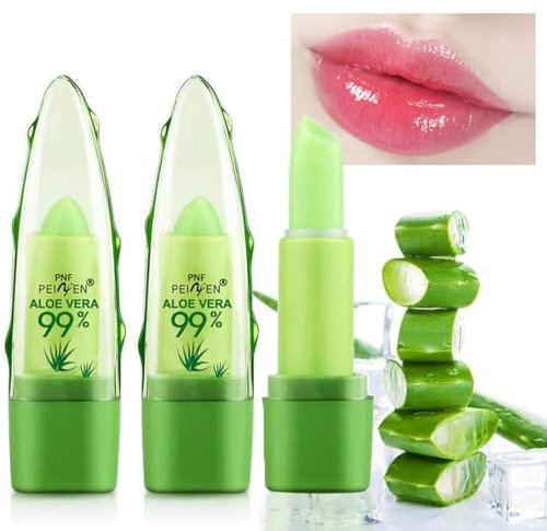 TITIMORE Lip Balm Set, 2 Pack Aloe Vera Magic Color Changing Moisturizing Lipstick Long Lasting Lip Gloss Crystal Jelly Lipstick Lip Plumper, Plant Based, Dry Skin
