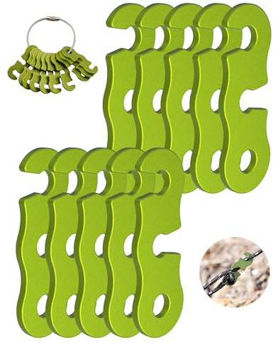 Rope Tensioner Aluminum Alloy Camping Tent Guyline Cord Adjuster Camping of Gear for Camping, Hiking, Backpacking Ultralight Tent Stakes Guy Lines (Green, 10 Pack)