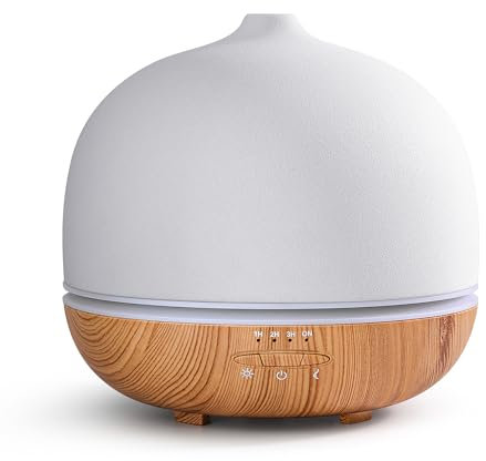 JESMAY Aroma Diffuser Keramik 500ml Premium Ultraschall Luftbefeuchter Diffusor für Ätherische Öle Timer-Einstellung & 10-Farben-LED BPA-Frei Diffuser Weiß für Schlafzimmer Wohnzimmer Büro Yoga