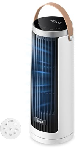 Levoit Windi Mini Ventilatore a Torre Compatto, Motore DC, Ventilatore più Silenzioso da 20dB, Raffreddamento 7m/s, Ventilatore da Tavolo con 5 Velocità, Oscillazione 90°, Timer 12 ore, Telecomando