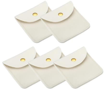 PATIKIL 8x8cm Jewelry Pouches with Snap Button, 5 Pack Velvet Jewelry Pouches Portable Soft Storage for Necklace Bracelet Earring Watch Rings Brooch, Beige