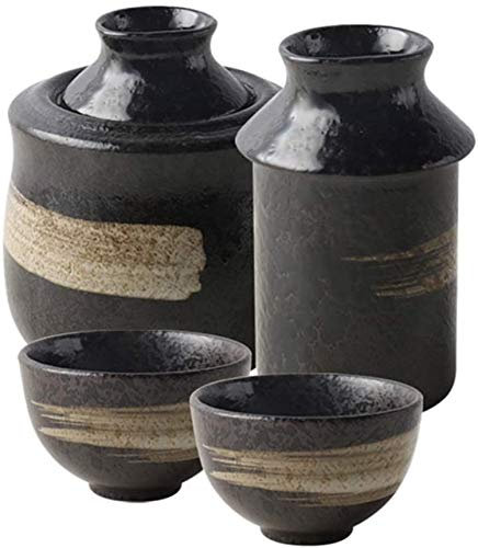 Sake-Set, 4-teiliges Sake-Set im japanischen Stil, traditionelles Retro-Porzellanhandwerk/Weinkrug/Weinglas, Weinglas-Set for warmen/kalten Sake-Service, traditionelles handbemaltes Sake-Set 1028