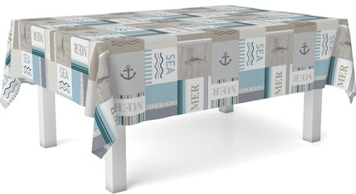 ECOMMERC3 Nappe en Toile cirée rectangulaire Taille 180x140 cm - Style, durabilité et Facile d'entretien pour Votre Table - Nappe en Toile cirée Anti-Taches et imperméable MER