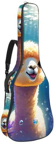 Tasche für Akustikgitarre, schöne Tasche für 40/41/42 Zoll Gitarre, wasserdichte Gigbag mit mehreren Taschen, schöne Alpakas schwimmen unter Wasser, Mehrfarbig Nr. 04, 42.9x16.9x4.7 in, Gitarrentasche