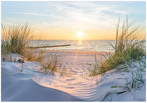 WallArena - Carta da parati fotografica in tessuto non tessuto, motivo spiaggia e mare, mare del Nord, dune, sole, 200 x 140 cm, carta da parati fotografica, per soggiorno, camera da letto, carta da