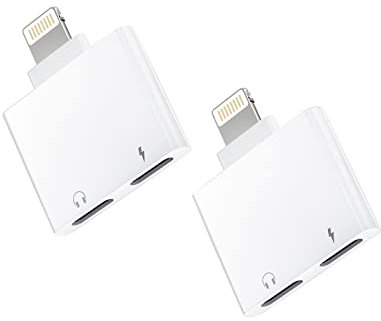 Adattatore lightning doppio per iPhone (2 Pack)Jack cuffie Caricatore accessori Cavo Aux per Apple Cavo audio auricolari Adattatore per iPad 14 Pro Max Ricarica headphone autoradio Connettore ip-WXZY