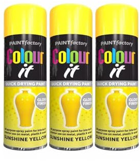 PNJB All Purpose Yellow Spray Paint, Aerosol Spray, Quick Drying, Excellent Coverage for Car, Van, Wheel, Metal, Ideal For Rust-Free Metal Surfaces, Excellent Coverage 250ml, (3PCS)