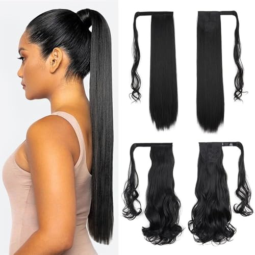XFSRG 2 Piezas Coleta Postiza Cola Caballo Extensiones Cabello Sintético Liso Rizado Pelo Natural Envolvente Ponytail