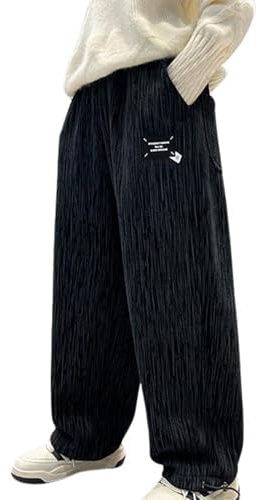 Pantalon Doublé Polaire Enfant Garcon Hiver 4-14 ans Pantalon Ado Garçon Taille Elastique Ample Pas Cher Chic Casual Confortable Jogging Vacances a la Mode Streetwear Sweatpants (Black, 13-14 Years)