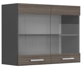 Vicco Küchenglasschrank R-Line, Edelgrau, 80 cm | 2 Türen · 1 Einlegeboden · Tiefe – 31 cm · ✓ Frei kombinierbar · ✓ Alles im Blick