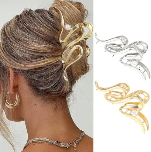 Zoestar Pinces à cheveux en or métal - Grande pince à griffes pour cheveux épais - Accessoires pour cheveux pour femmes et filles (Paquet de 2)