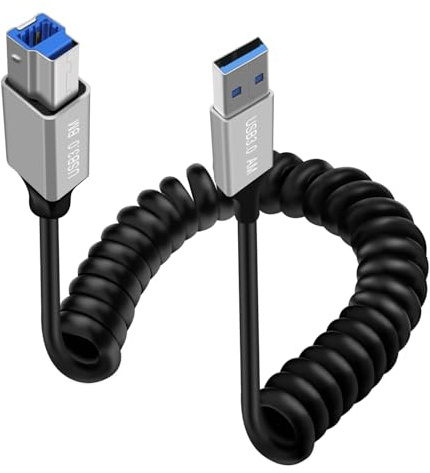 HuaLiSiJi Cavo a Spirale USB B 3.0 Alta Velocità 5Gbps Cavo 3.0 USB A Maschio a USB B Maschio per Scanner, Dischi Rigidi Esterni, Stampanti Multifunzione ecc (Tipo A, 0.8 m)