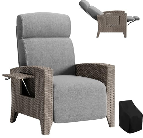 haiorjun Sedia Relax da Giardino in Rattan, Poltrona Reclinabile da Giardino in Rattan con Tavolino Integrato, Poltrona da Esterno Ergonomica Regolabile a 160° per Interni ed Esterni
