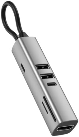 Fangxuee 7 in 1 USB C Hub pour PC/Ordinateur Portable - USB 3.0, Vidéo HDTV 4K 30Hz, Lecteur de Carte SD TF, PD 100W Multi-Port Charge Silver Grey