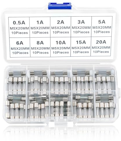 10 Values 100pcs Fast blow Glass Fuses Assortment Kit 5x20mm 250V, Household Mains Plug Fuse Domestic Mains Plug Top Fuses 0.5 1 2 3 5 6 8 10 15 20A Packag in a Clear Plastic Box