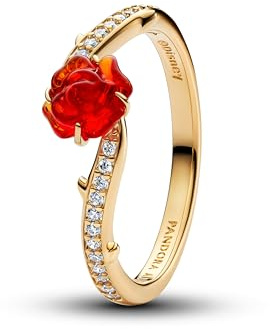 PANDORA Anillo de mujer dorado Disney La Bella y la Bestia 163984C01, 54/17,2, Plata de ley, Zirconia cúbica