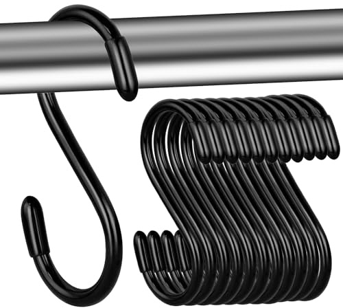 Nuoyiman Heavy Duty S Hooks 12-Pack, 15cm Vinyl Coated Black S-Hooks with Non-Slip Coating, Extra Thick Metal Hangers for Closet, Garden, Garage, Kitchen & Plant Hanging Organization (Black)