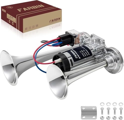 FARBIN Druckluft Hupe mit Kompressor für 12V Fahrzeuge, Lufthorn Dual Air horn für Zug, 150dB Fanfare Auto Hupe für LKW