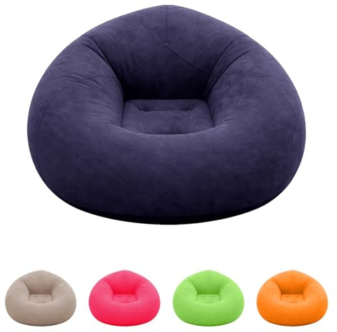 Chingcoo Aufblasbarer Sessel,Lazy Air Sofa mit Flockoberfläche, Bean Bag, Rundes Luftsofa inkl. Fußpumpe, Superweich & Waschbar, Einzelsessel für Wohnzimmer, Schlafzimmer & Camping (Dunkelblau)