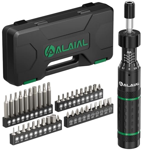 ALAIAL Vridmomentsskruvmejsel, 1-7 Nm Vridmomentsskruvmejsel Set, 41-delars 1/4 tum Vridmomentsskruvmejsel för verktyg & cykel (Grönt)