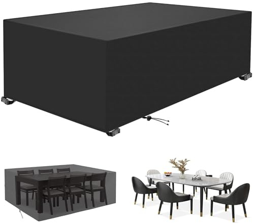 UUPAUO Housse de Protection Table de Jardin 280x200x50cm/LxWxH Bache Meubles Housse Salon de Jardin Exterieur pour Mobilier Table Chaise et Canapé Imperméable, Coupe-Vent, Anti-UV, Noir