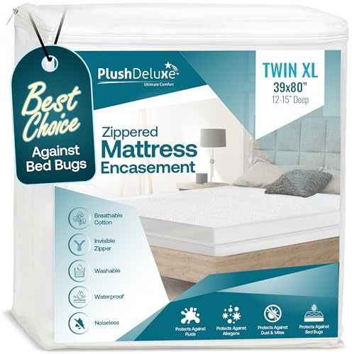 Twin-XL 39X80 Size Mattress Encasement - Zippered Waterproof, Bedbug Proof, College Dorm Size, 6-Sided Protection - Hypoallergenic Cotton Terry Fabric 12-15 Depth