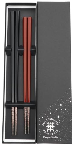 Kasyou Studio Chopsticks Made in Japan, 2 Pairs, Dishwasher Safe Red Black | URUSHI KENKO chopsticks made in Japan by skilled craftsmen using traditional maki-e techniques, reusable for daily use.