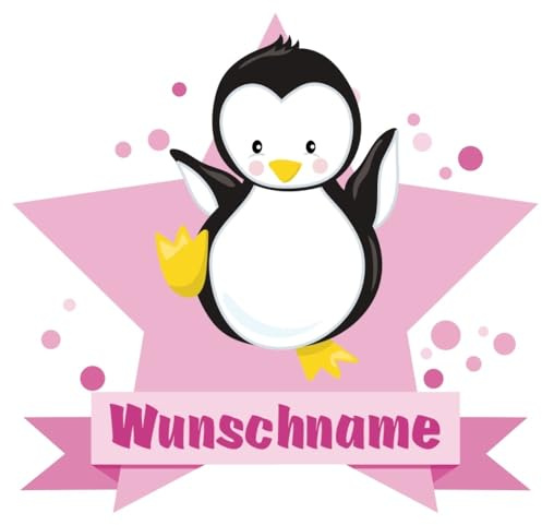 Samunshi® Süßer Pinguin Wandtattoo Türschild mit Name personalisierbar Kinderzimmer Türaufkleber Baby Wandaufkleber - 25x22cm mehrfarbig