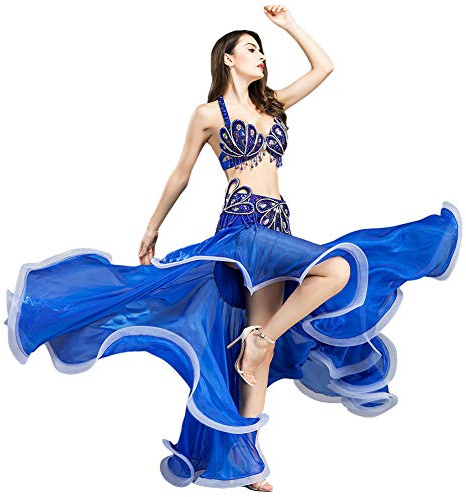 ROYAL SMEELA Bauchtanz BH Gürtel Rock Kostüm Set Luxuriös Pailletten Bohren Design Sexy Bauchtanz Performance Meerjungfrau Kostüm BH und Gürtel Röcke Anzug für Damen Frauen