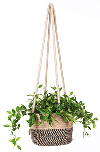 ruizhixuan Hanging Planter Basket Jute Rope Woven Plant Hangers Indoor Hanging Plant Holder Up to 7 Pot Macrame Modern Storage Organizer Home Decor (Jute)