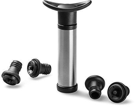 Deiss PRO Pompa a vuoto salva vino, con 4 tappi di bottiglia per la conservazione del vino - Costruzione affidabile in acciaio inox - Elimina efficacemente l'aria per mantenere gusto e freschezza