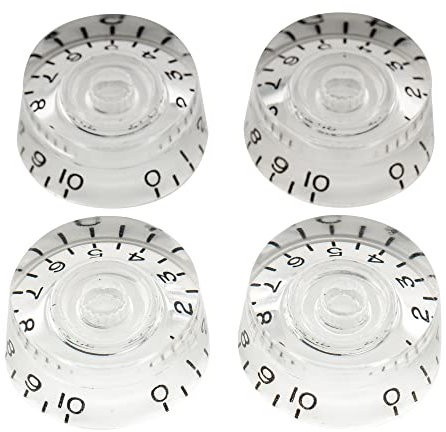 Musiclily Pro Metrische Größe 18 Splines Zylinder-Form Potiknopfe Speed Knobs für Epiphone Les Paul SG Style E-Gitarre, Transparent(4er Set)