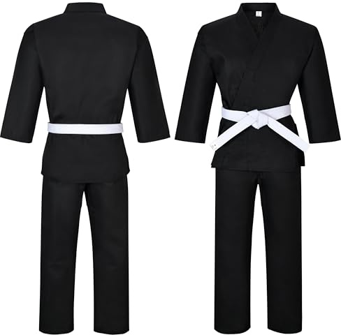 Knockout Fight Gear Lightweight Karate Gi for Kids & Adults | 6oz Karate Uniform Suit | Kids & Adult Karate Gi | Karate Costume [Black, Size 3 (5'1-5'4 / 135 lbs)]