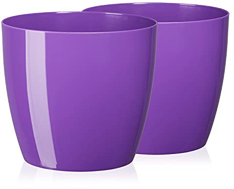 Tymar Pot de Fleurs, Pot de Plantes en Plastique, Lot de 2, Forme Ronde, Cache-Pot (Violet, ø 14 cm)