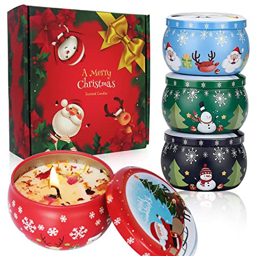 Christmas Scented Candles Set, Winter Christmas Candle, Christmas Gifts for Women, Valentine's Day, Mother's Day, Scented Soy Wax Jar Candle 4 PCS