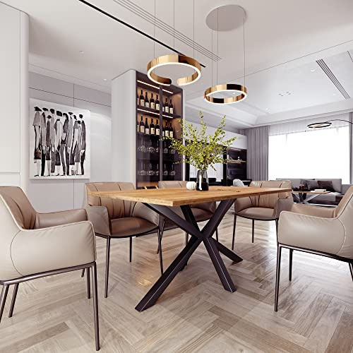FURNISTAR Großer Esstisch Tischgestell Stern-Tischgestell aus Stahl Spider 180x80x75h cm Loft Design - 32 mm Dicke Tischplatte – hochwertiger Esszimmertisch Artisan Eiche. XL