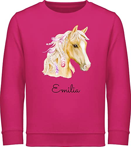 Sweater Kinder Sweatshirt Jungen Mädchen Pullover - Pferd Pferde - Pferdekopf - 152 (12/13 Jahre) - Fuchsia - personalisierte pulli reiten pferdemotiv reitpullover personalisierter reiter