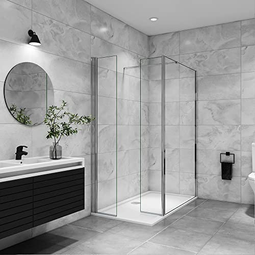 AICA paroi de douche avec retour pivotant 100+40x200cm avec barre de fixation 73-120cm en carré, paroi de douche pivotante 45x200cm, verre 8mm securit anticalcaire, profil chromé