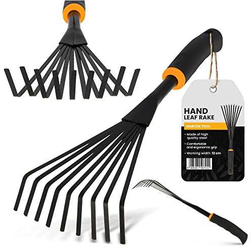 Kleinbesen Garten Handrechen Hochwertigem Stahl 9 Zinken Kleinfeger Breite 12 cm Fächerbesen Mit Rutschfester Ergonomischer Griff Grasrechen Kleinfächerbesen Drahthandbesen Rostfreie Laubharke