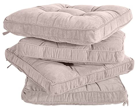 Tiita Patio Chair Pads Cushions 18x18 Inch Square Floor Pillows Pad for Outdoor Kitchen Dining Chairs with Ties Set of 4 (Beige)
