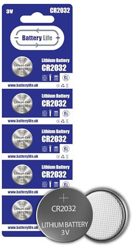 Battery Life CR2032 Batteries 3V Coin Button Cell 2032 Lithium Long Life For Car Key fobs, Air Tag, Scales, Toys and Other Devices UK Brand (5 pack)