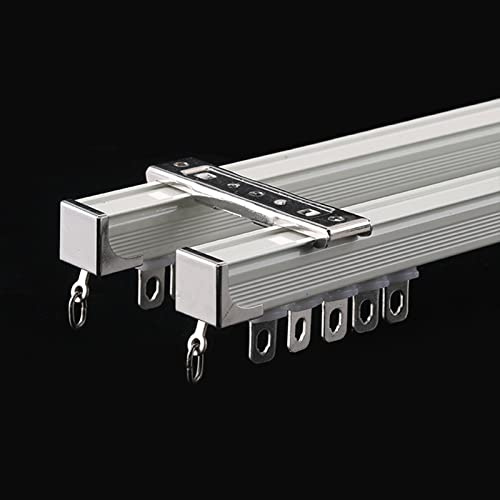 TEN-HIGH Curtain Double Tracks, Aluminium Ceiling Mounted Curtain Tracks System, Room Divider-Ceiling Curtain Track Rail for Living Room Bedroom with Roller Hooks (Ivory white,2pc*2.1m)