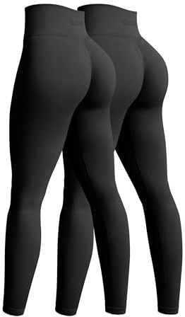 OQQ Women's 2 Piece Yoga Legging Seamless Workout High Waist Butt Liftings Athletic Leggings Black Black
