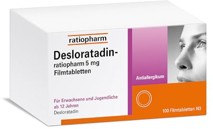Desloratadin-ratiopharm 5 mg Filmtabletten, 100 Stück, bei Allergie | Schnelle und langanhaltende Hilfe bei Allergiebeschwerden wie Heuschnupfen, ganzjährigem allergischem Schnupfen, Nesselsucht