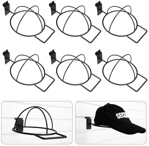 Kigley 6 Pcs Wire Hat Display for Baseball Caps Black Metal Slatwall Accessories Rack Retail Shelves for Merchandise Door Closet Office Bedroom(Square Brim,Black)