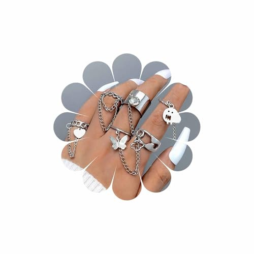 Wendalern Punk Kettenringe Set Geist Schmetterling Herz Charme Ringe Mit Quaste Kette Stapelbar Gliederkette Ringe Vintage Offen Knöchel Fingerringe Y2k Modeschmuck Für Frauen Mädchen